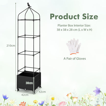 GiantexUK Raised Garden Bed with Trellis, Adjustable Rolling Planter Pox with Wheels, Self Watering & Drainage System