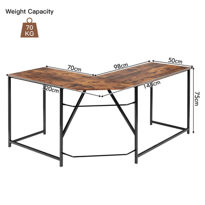 L-Shaped Computer Desk, Industrial Large 2-Person Corner Writing Workstation PC Laptop Table (Rustic Brown, 148 x 120 x 75cm)