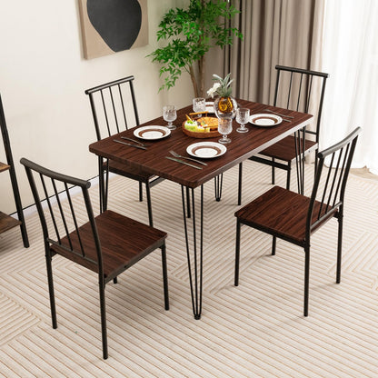 Dining Table and Chairs Set 4, 5 Piece Rectangular Kitchen Table and 4 Chairs with Curved Back & Foot Pads