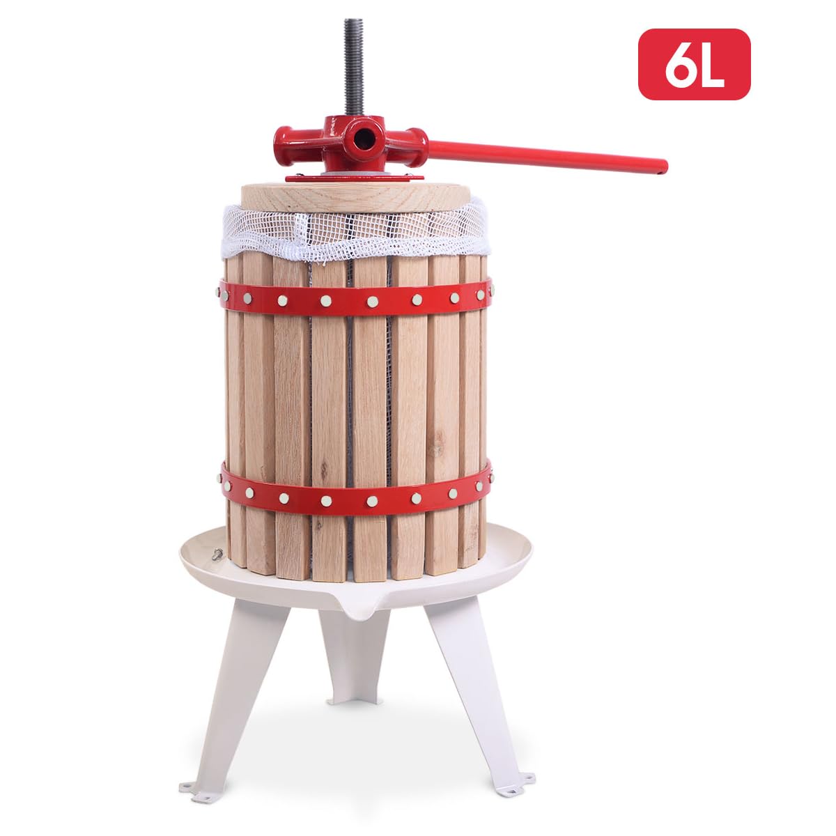 GiantexUK 6L Fruit Press, Wooden Apple Berry Wine Crusher with Straining Bag, Manual Juice Making Tool