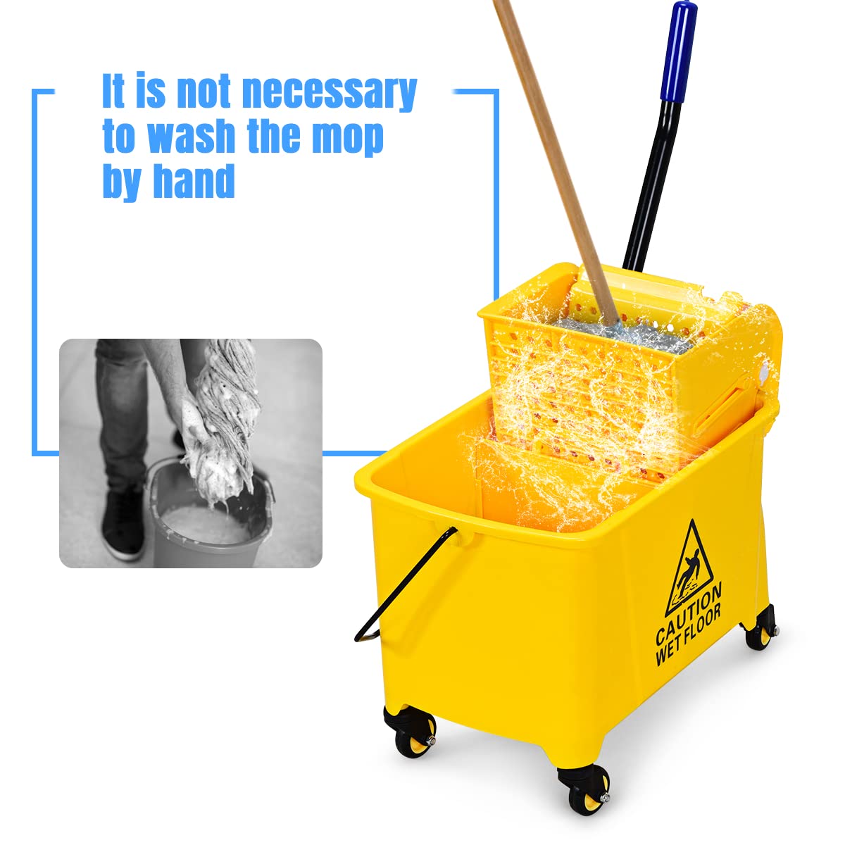 GiantexUK 20L Mop Bucket and Wringer, Mobile Cleaning Floor Cart with Metal Handle, Mopping Buckets for Household & Commercial Use (20L, 28 x 60 x 67cm)