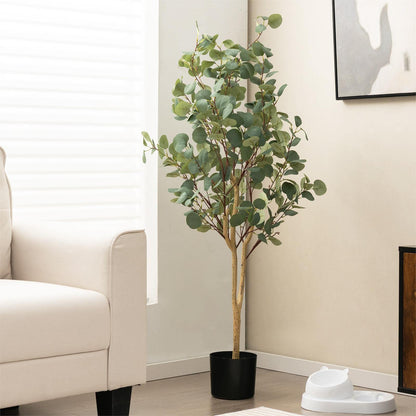 GiantexUK Artificial Eucalyptus Tree, 140cm/165cm Faux Eucalyptus Plant with Silver Dollar Leaves and Cement Pot