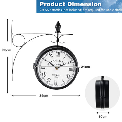 GiantexUK Metal Double Sided Wall Clock, Outdoor & Indoor Classic Hanging Round Clock