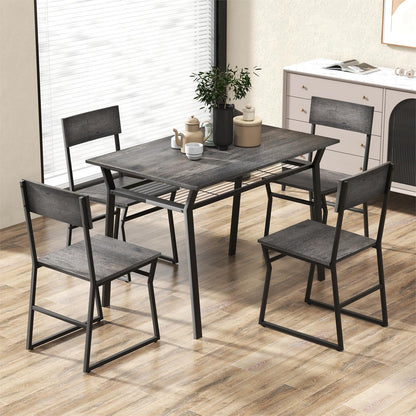 GiantexUK 5 PCS Dining Table Set, Industrial Table and Chairs Set with Storage Shelf and Reclining Seat Back