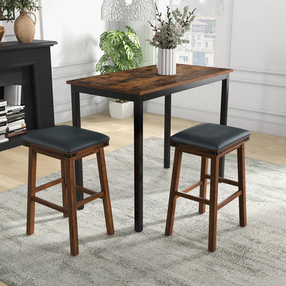 GiantexUK Bar Stools Set of 2, PU Leather Upholstered Kitchen Barstools with Acacia Wood Legs, 50x40x76cm