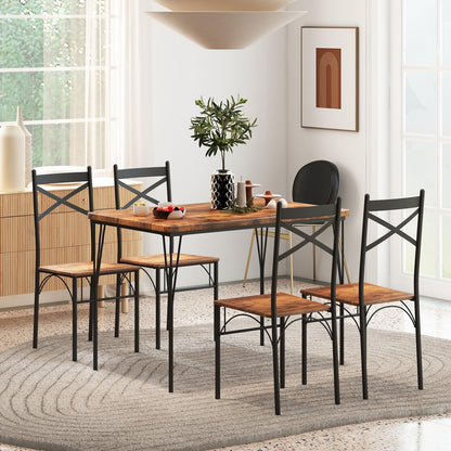 Dining Table and Chairs Set 4, Wood Effect Rectangular Kitchen Table and 4 Chairs with Wide Back