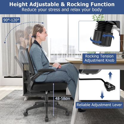 Ergonomic Office Chair, Adjustable Swivel Mesh Task Chair with Flip-Up Armrests, Adjustable Lumbar Support & 90°-120° Rocking Backrest