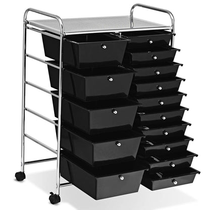 GiantexUK 15 Drawers Rolling Trolley, Utility Storage Organizer Cart with Wheels