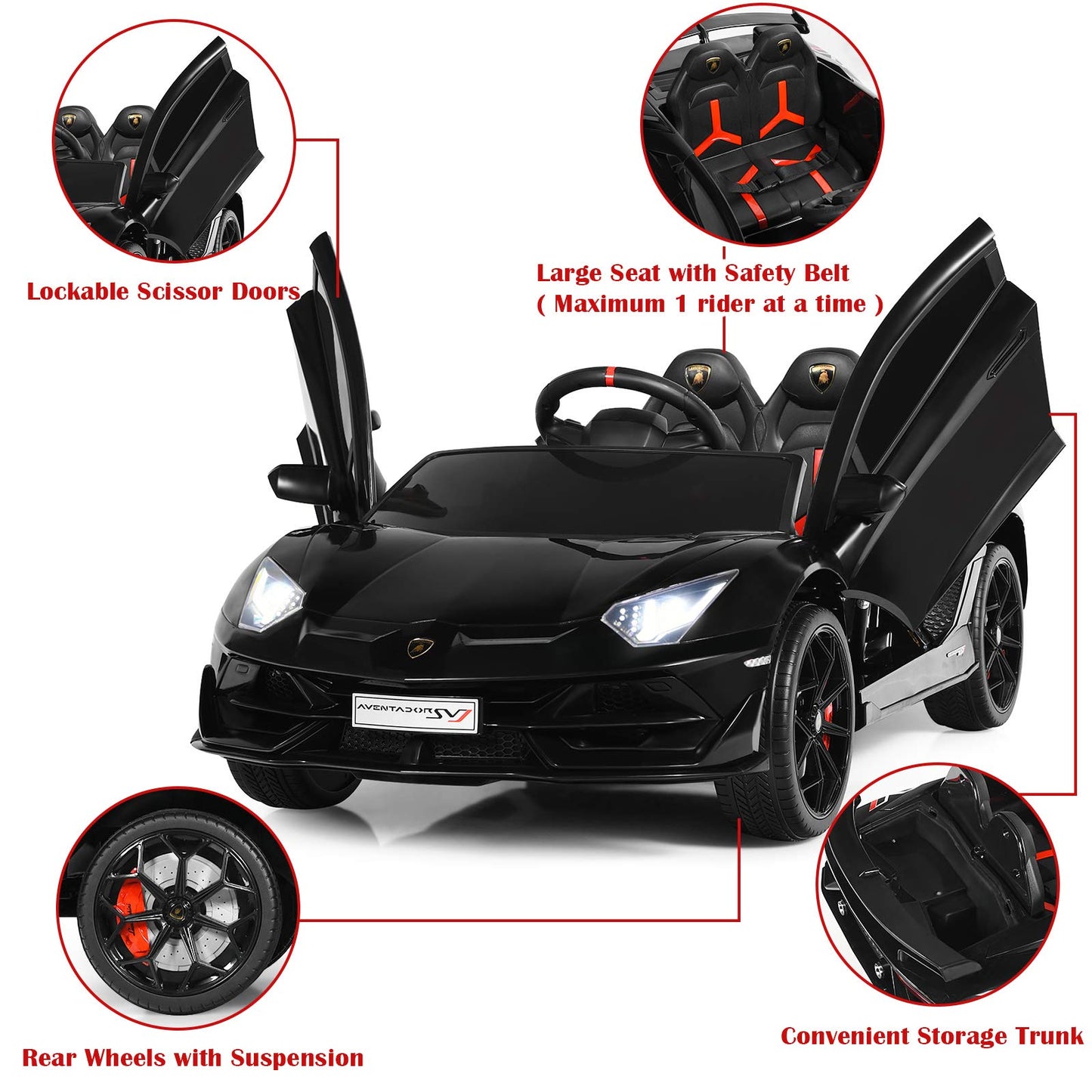 12V Kids Electric Ride on Car with Remote Control, Licensed Lamborghini Battery Powered Toy Vehicle for Boys and Girls