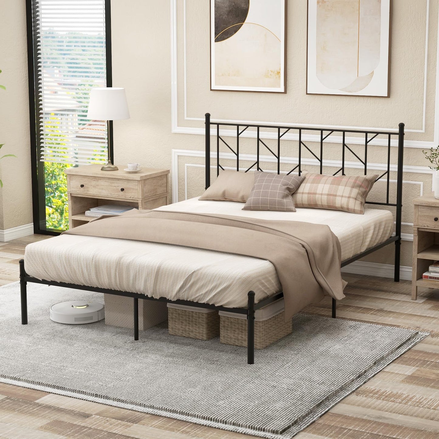 3FT/4FT6 Platform Bed Frame, Single/Double Slatted Mattress Foundation with Under Bed Storage