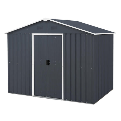 GiantexUK 8x6FT Metal Garden Shed, Slope Roof Utility Shed Building for Backyard Garage