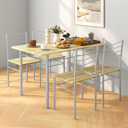 GiantexUK 5PCS Dining Table and Chairs Set, Metal Frame Kitchen Table Set with High Back & Anti-slip Foot Pads