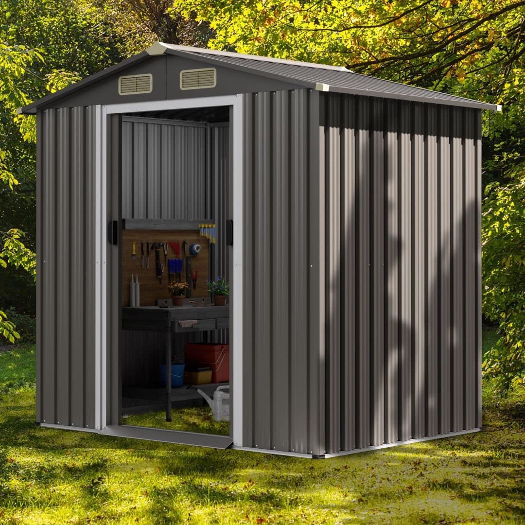 GiantexUK 6x4FT Metal Garden Shed (6x4FT, Light Grey)