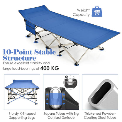 GiantexUK Folding Camping Cot, Extra Wide Sturdy Camp Bed with Carry Bag and Side Storage Pocket