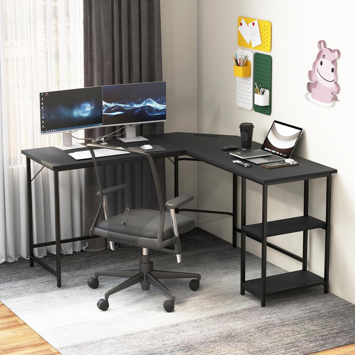 L-Shaped Computer Desk, Large 2-Person Corner Writing Workstation PC Laptop Table, 138 x 138 x 75cm