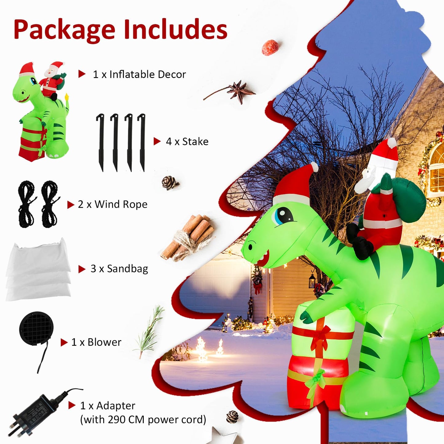 Inflatable Christmas Santa Claus, Self Inflating Xmas Decoration with LED Lights and Blower