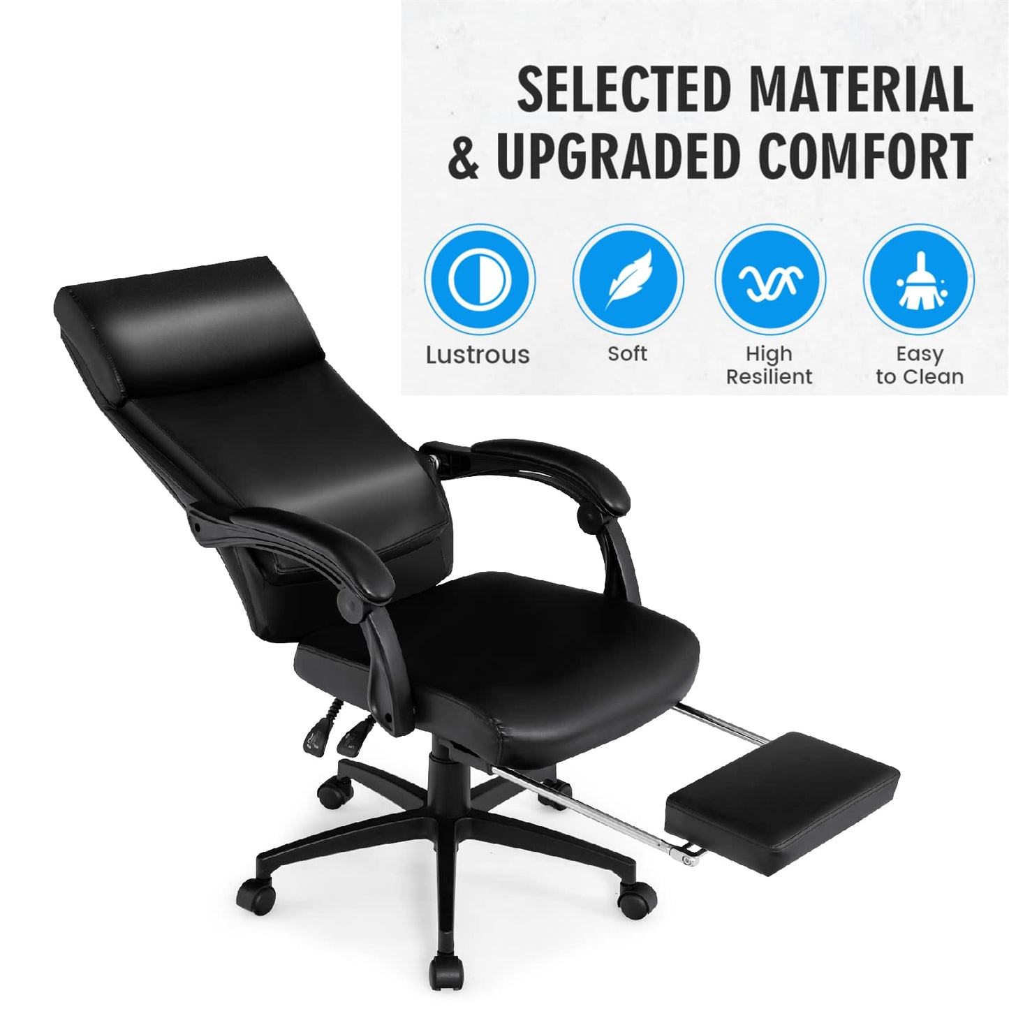 Ergonomic High-Back Office Chair, Rolling Executive Desk Chair with Retractable Footrest & Built-In Lumbar Support