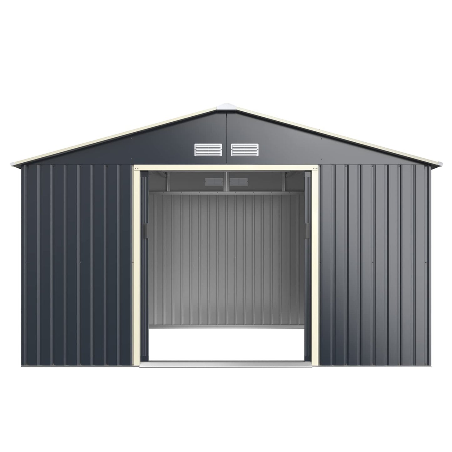 GiantexUK 11x8FT Metal Garden Shed, Outdoor Galvanized Storage House with 4 Vents & Lockable Sliding Doors