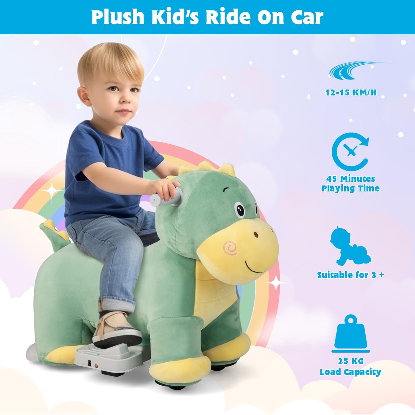 Kids Electric Ride on Toy, 6V Battery Powered Ride on Unicorn/Dinosaur/Cow with Wheels