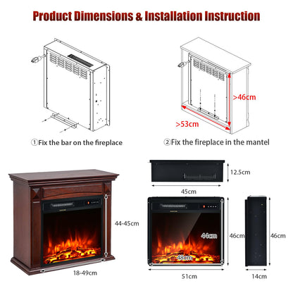 GiantexUK 19” Recessed Electric Fireplace, Recessed Wall Mounted Freestand Fire Heater with LED Flame Color, 5 Brightness, Remote Control