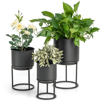 GiantexUK Set of 3 Plant Pot Stands, 2-Tier Metal Planter Pot with Stand & Drainage Hole