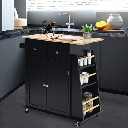 GiantexUK Kitchen Island on Wheels, Mobile Kitchen Storage Cart with 2 Drawers, 2-Door Cabinet