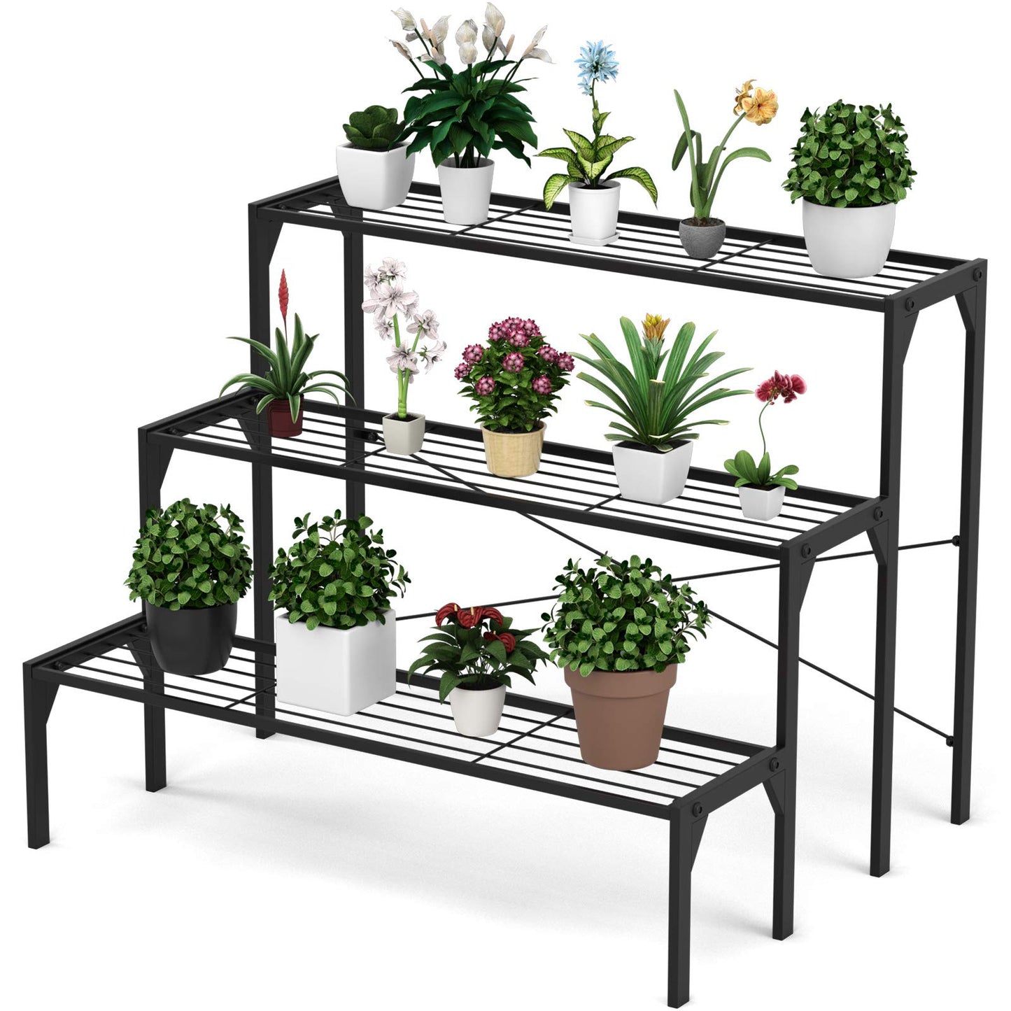 GiantexUK 3-Tier Metal Plant Stand, Ladder Shelf Flower Pot Holder