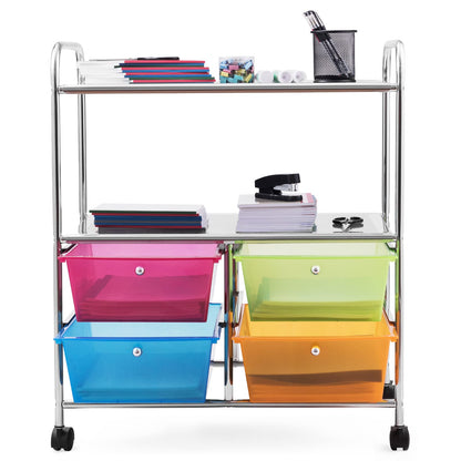 GiantexUK Storage Trolley with 4 Drawers, 3 Tier Rolling Cart with Lockable Wheels