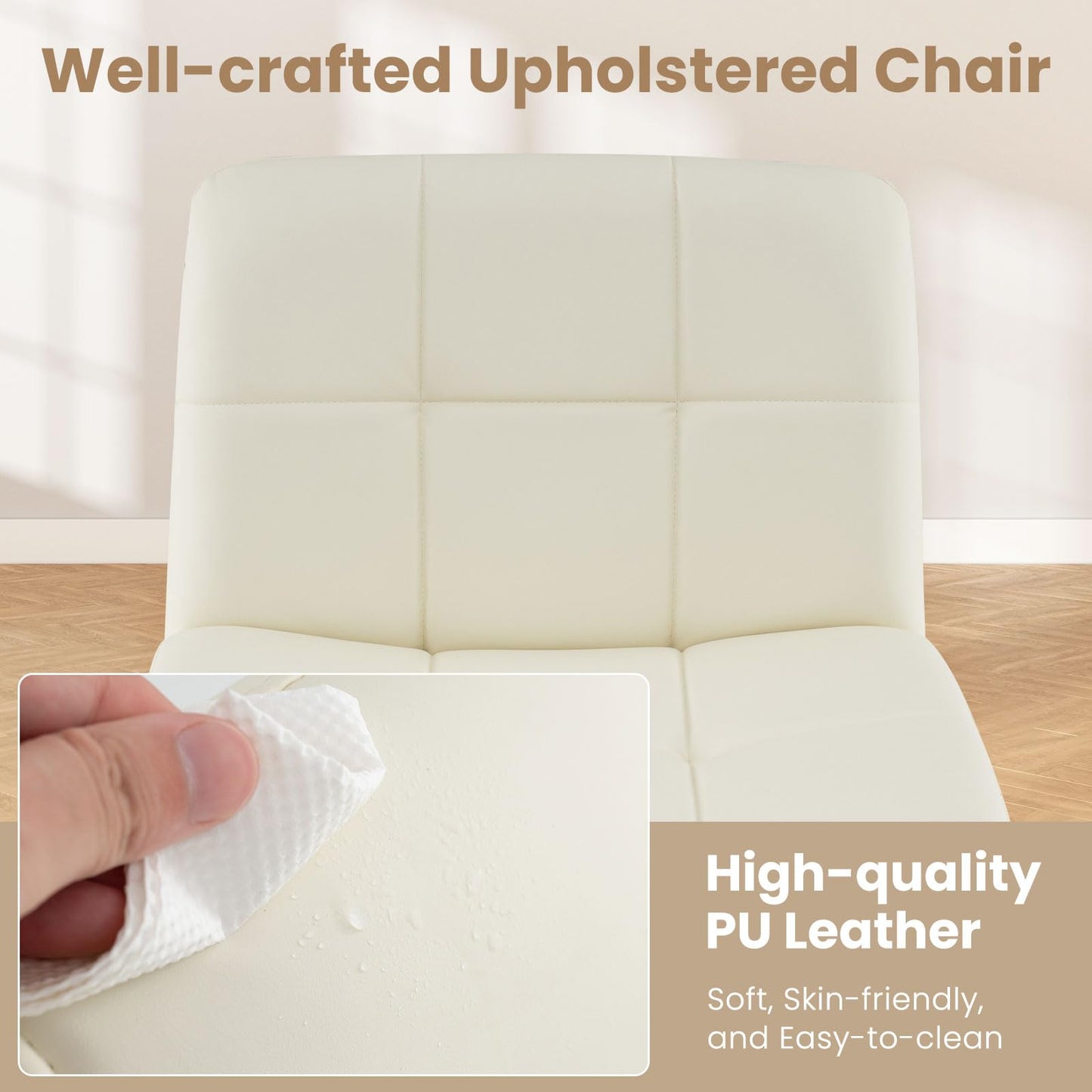 Armless Office Chair, PU Leather Upholstered Cross Legged Computer Desk Chair