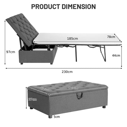 2-in-1 Folding Sofa Bed with Mattress, Convertible Lounge Sofa Ottoman