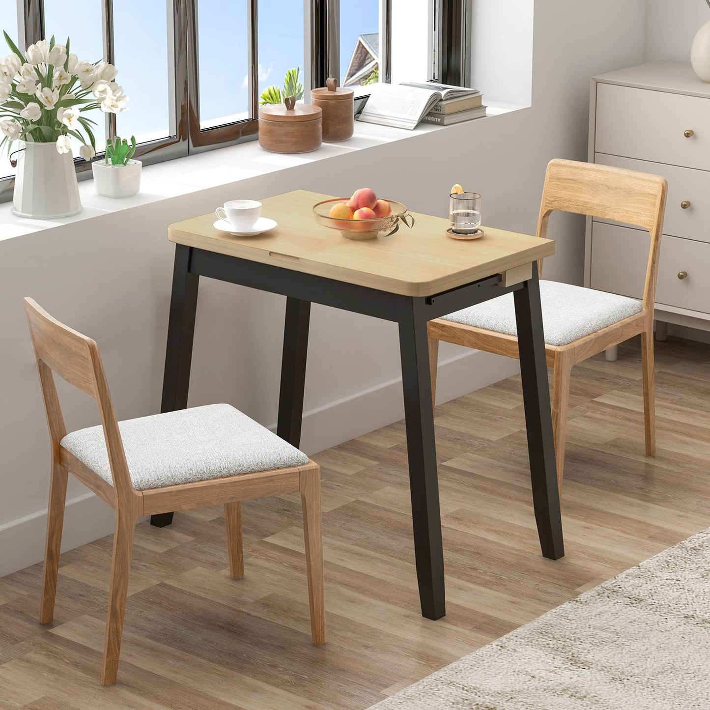 GiantexUK Dining Table, Rectangle Kitchen Table with Foldable Tabletop