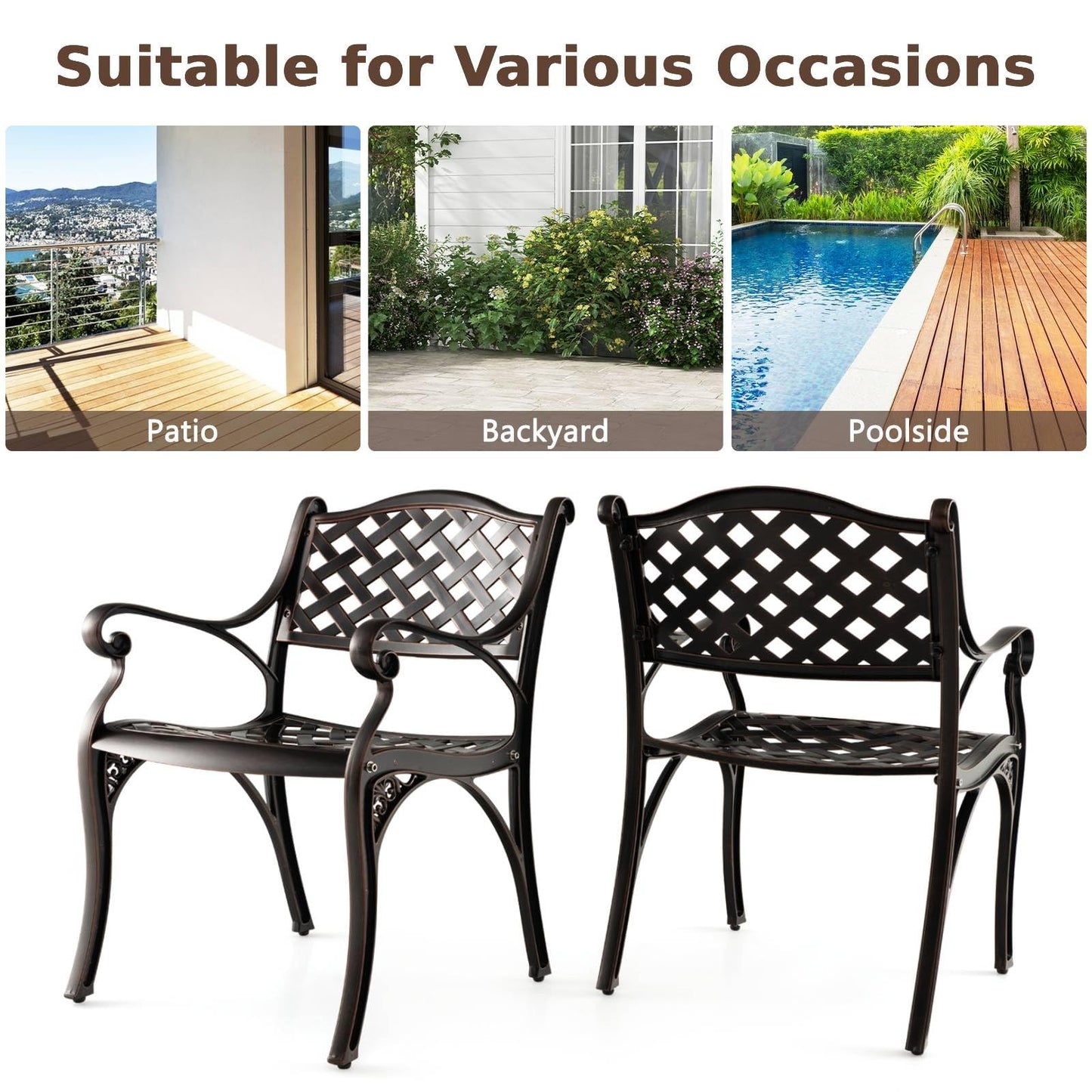 GiantexUK Outdoor Patio Chairs Set of 2, Cast Aluminum Garden Chairs with Backrest