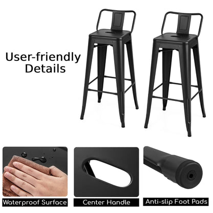 GiantexUK Metal Bar Stools Set of 4, Stackable Kitchen Chairs with Low Backrest,42 x 42 x 92cm