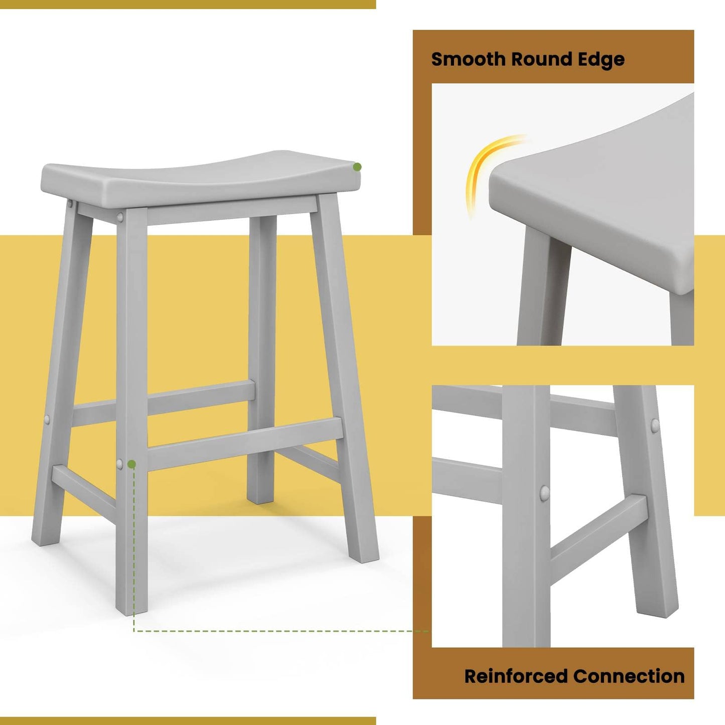 GiantexUK 60cm 2-Pieces Saddle Style Stools, Kitchen Counter Height Slightly Curved Seat with Footrests