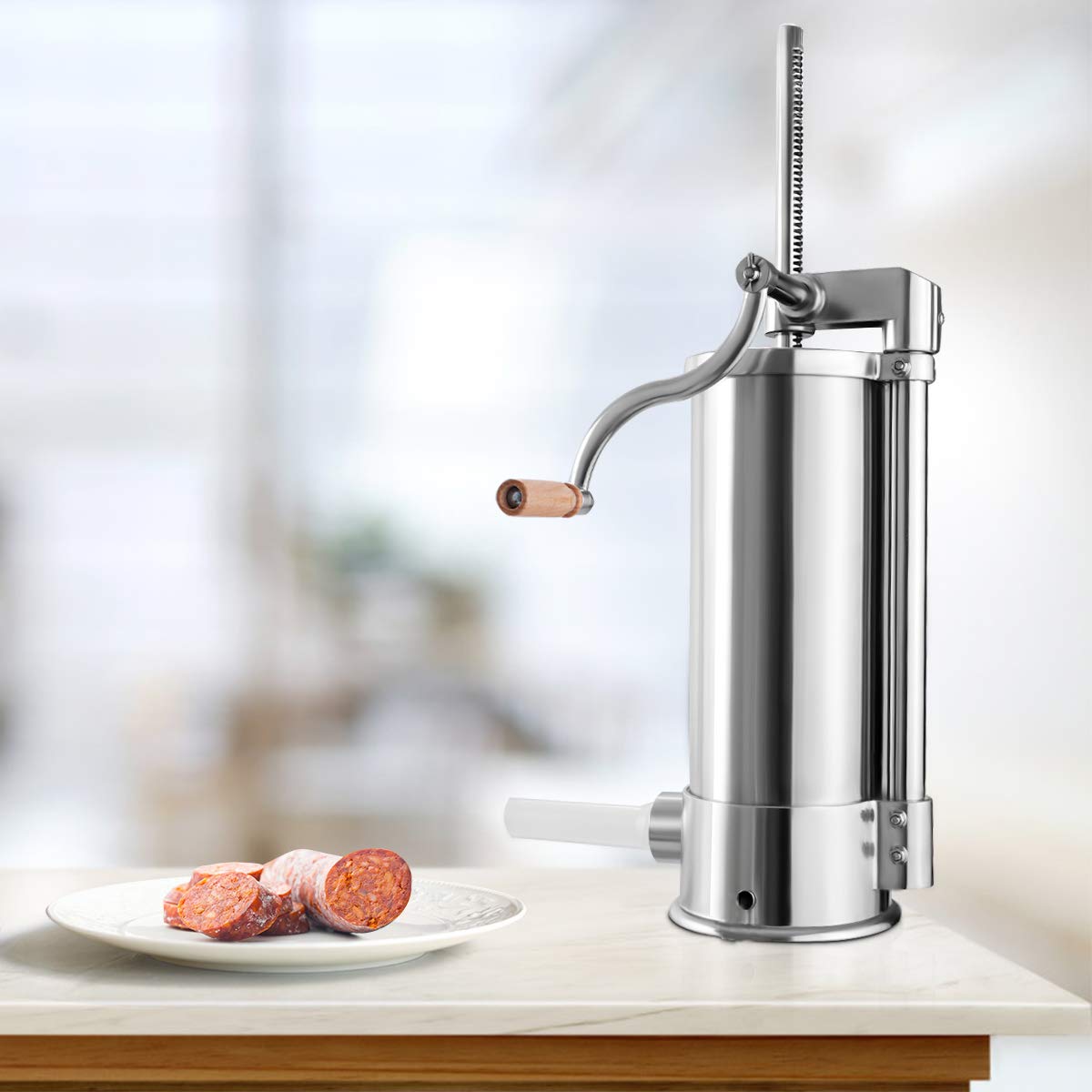 GiantexUK 6L Stainless Steel Sausage Stuffer, Vertical Homemade Sausage Maker with 6 Filling Tubes