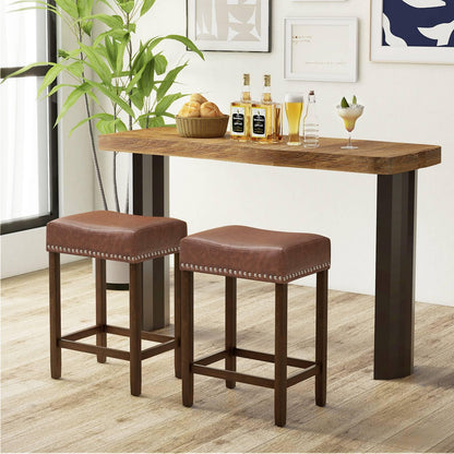 GiantexUK Bar Stools Set of 2, PU Leather Kitchen Saddle Stools with Rubber Wood Legs,44x33x60cm