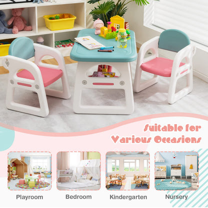 Toddler Table and Chairs Set, Plactic Children Activity Table with Storage Rack