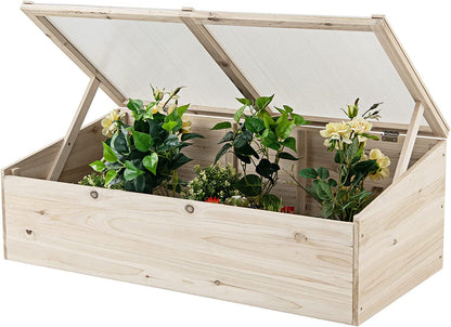 GiantexUK Wooden Cold Frame Greenhouse, Polycarbonate Plant Growhouse with Openable Top