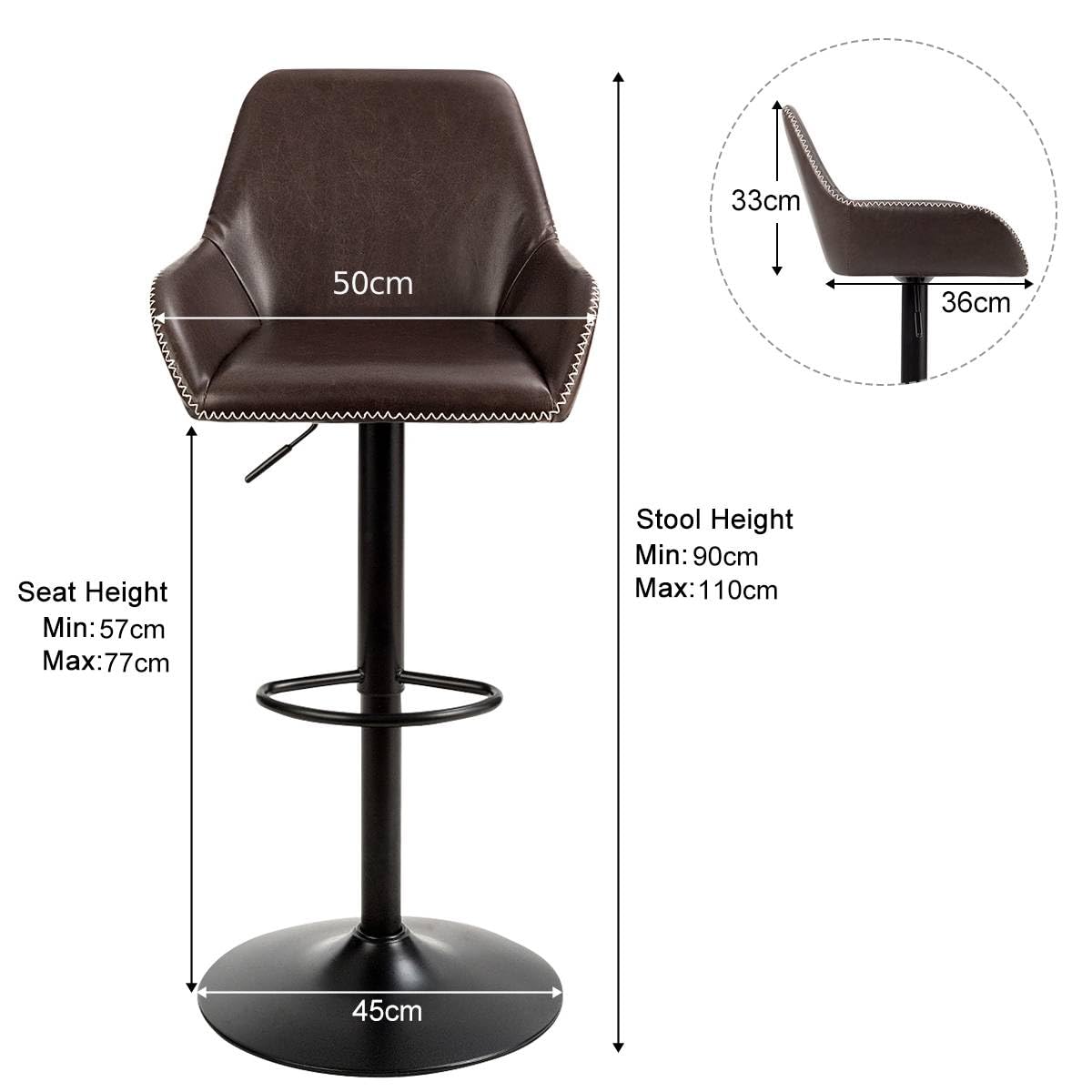 GiantexUK Bar Stools Set of 1/2, PU Leather Swivel Height Adjustable Barstools with Backrest, Armrest, Gas Lift & Footrest