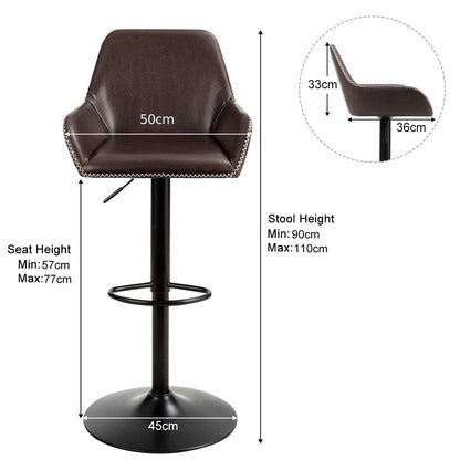 GiantexUK Bar Stools Set of 1/2, PU Leather Swivel Height Adjustable Barstools with Backrest, Armrest, Gas Lift & Footrest