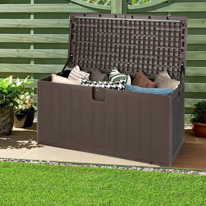 GiantexUK 400L Garden Storage Box, Lockable Weatherproof Deck Box with Linked Strap and Side Recessed Handles