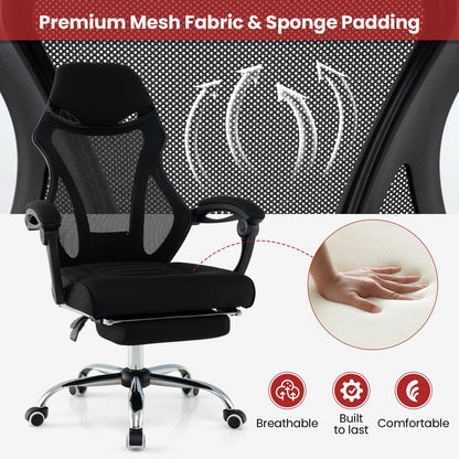 Mesh Office Chair, Ergonomic High Back Swivel Computer Desk Chair with Retractable Footrest