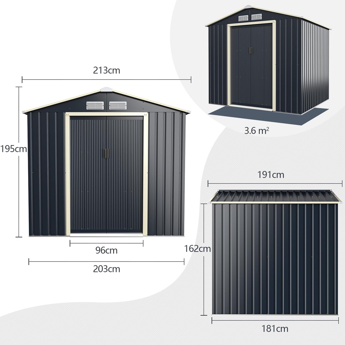 GiantexUK 7x4FT Metal Garden Shed and Extension Kit