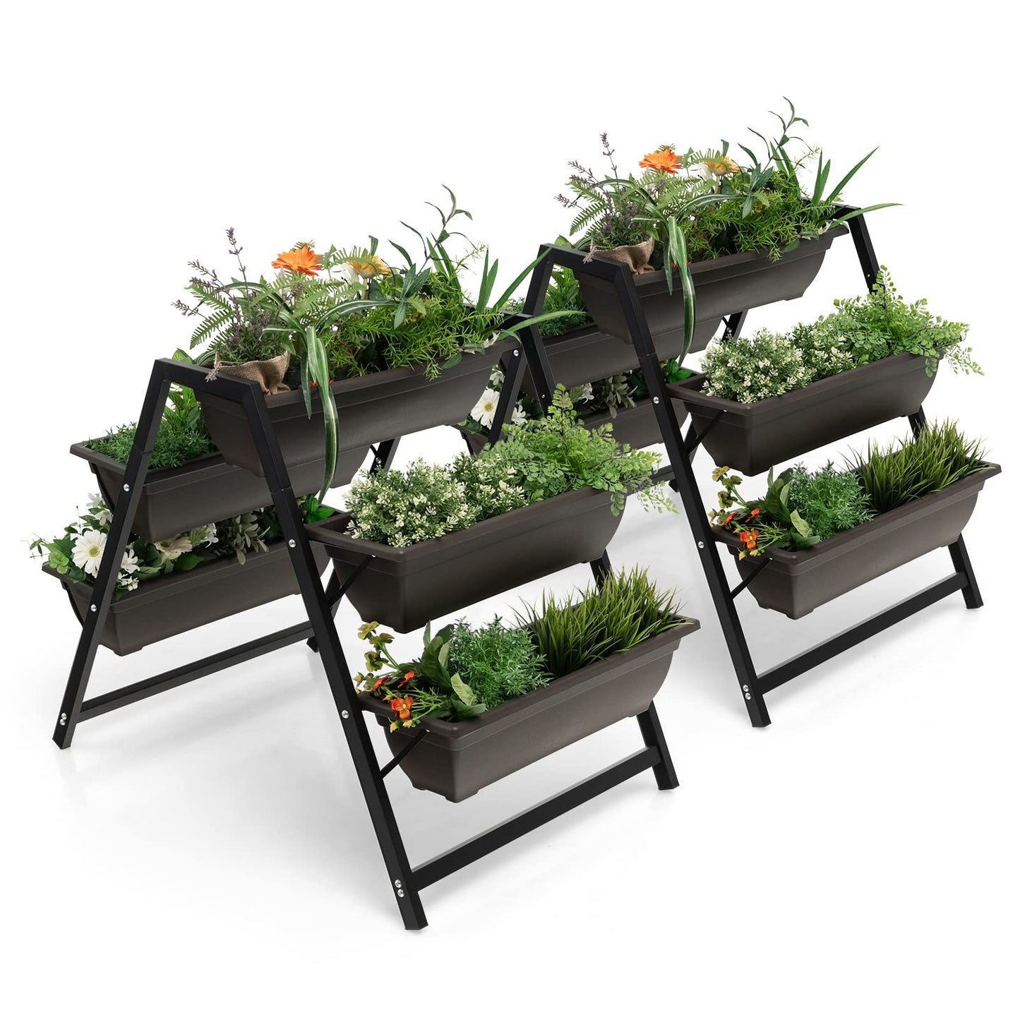 GiantexUK Raised Garden Bed, 3 Tier Vertical Ladder Planter with 5 Removable Trays and Drain Holes