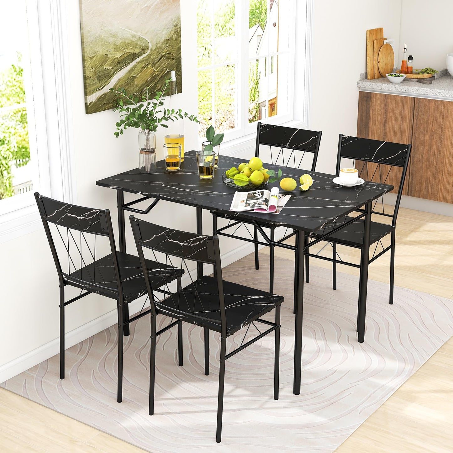 Dining Table and Chairs Set 4, 5 Piece Rectangular Kitchen Table and 4 Chairs