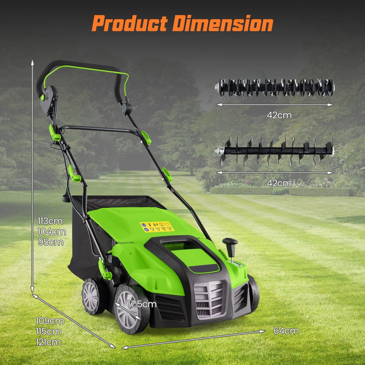 Lawn Scarifier and Aerator 2 in 1, 2000W Folding Garden Lawn Rake with 40cm Working Width