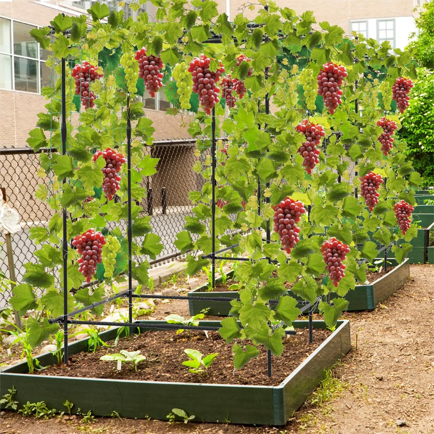 GiantexUK Garden Cucumber Trellis, 41x59Inch A-Frame Plant Support Stand with Adjustable Shape, Netting & Clips