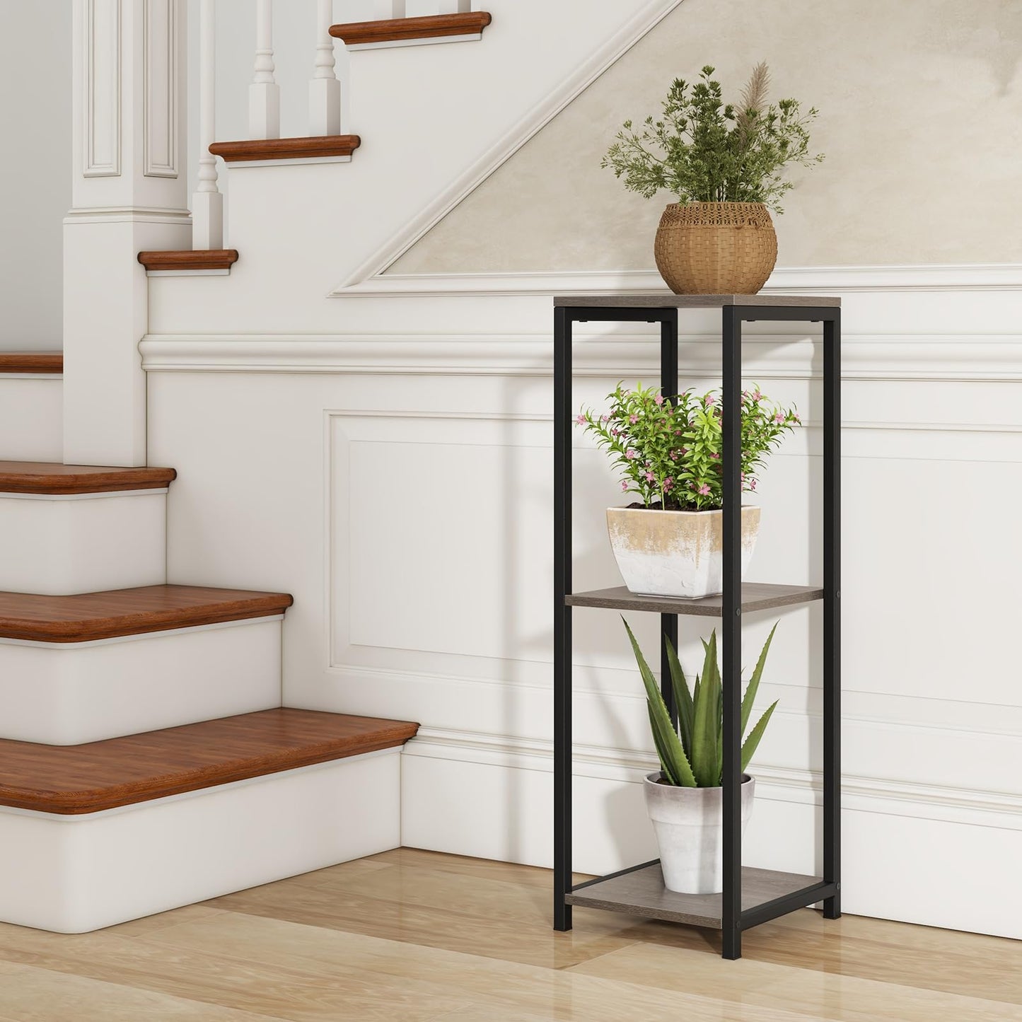 3 Tier Tall Metal Plant Stand, Corner Plant Holder with Anti-tipping Devices (without Drawer)