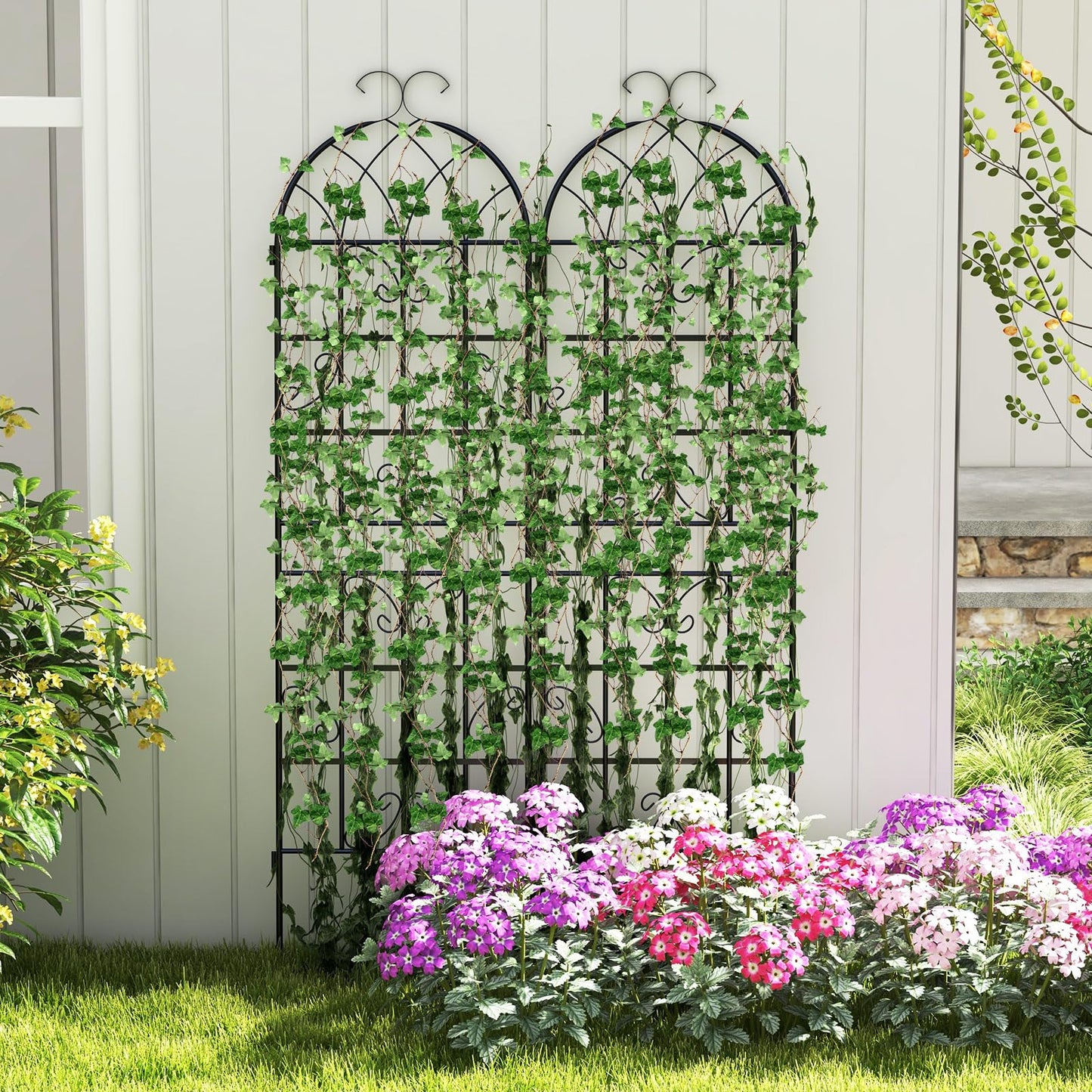 GiantexUK 180/220x50cm Garden Trellis, 6ft/7.2ft Tall Galvanized Metal Fence Climbing Plants Support Frame