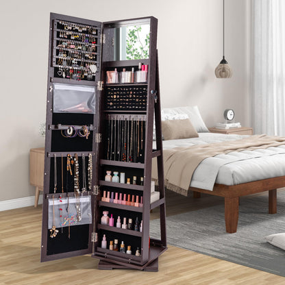 360° Swivel 3-in-1 Jewelry Cabinet, Lockable Jewelry Armoire Storage Unit with Full Length Mirror and Display Shelf